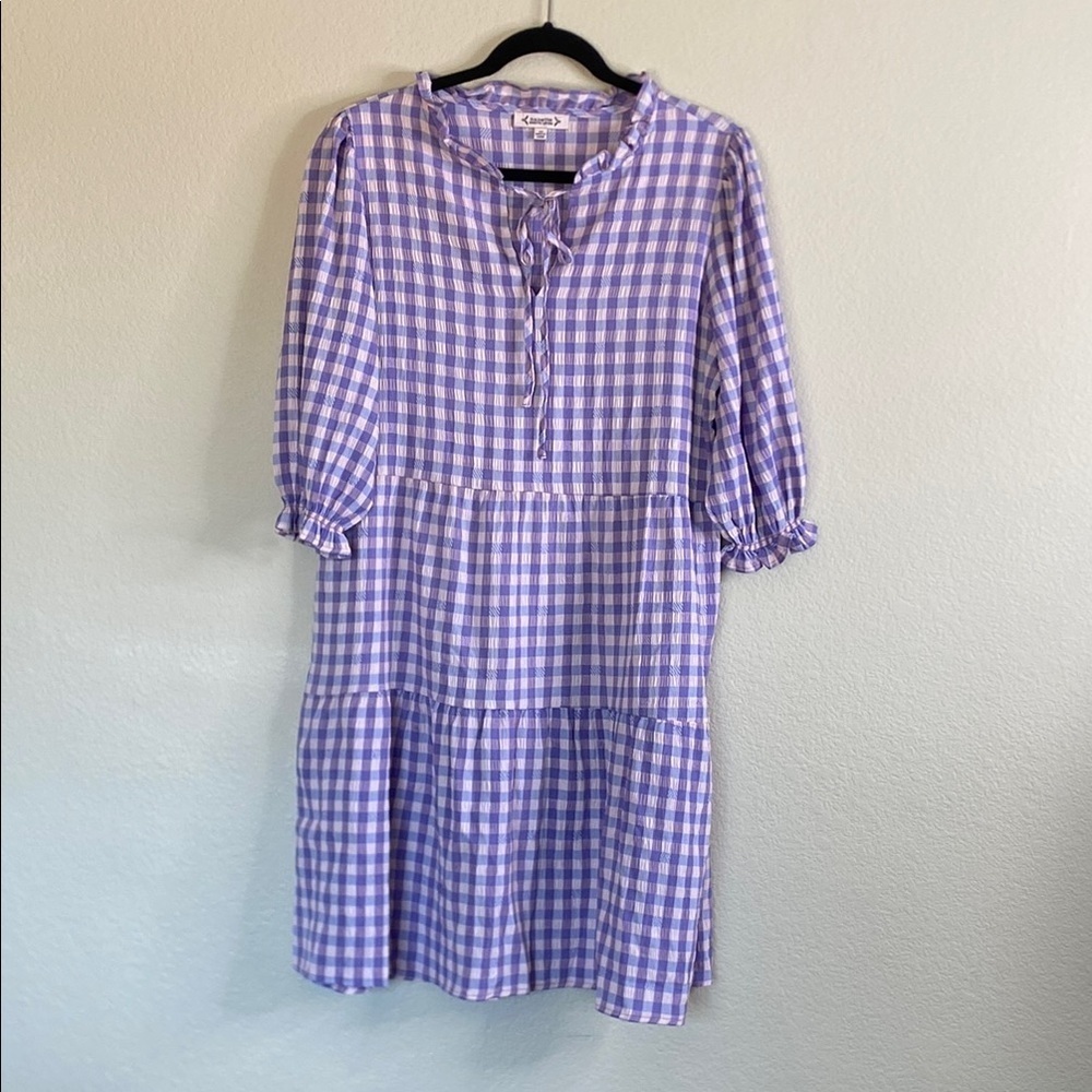 Nanette Lepore Maria crinkle Gingham Purple Dress